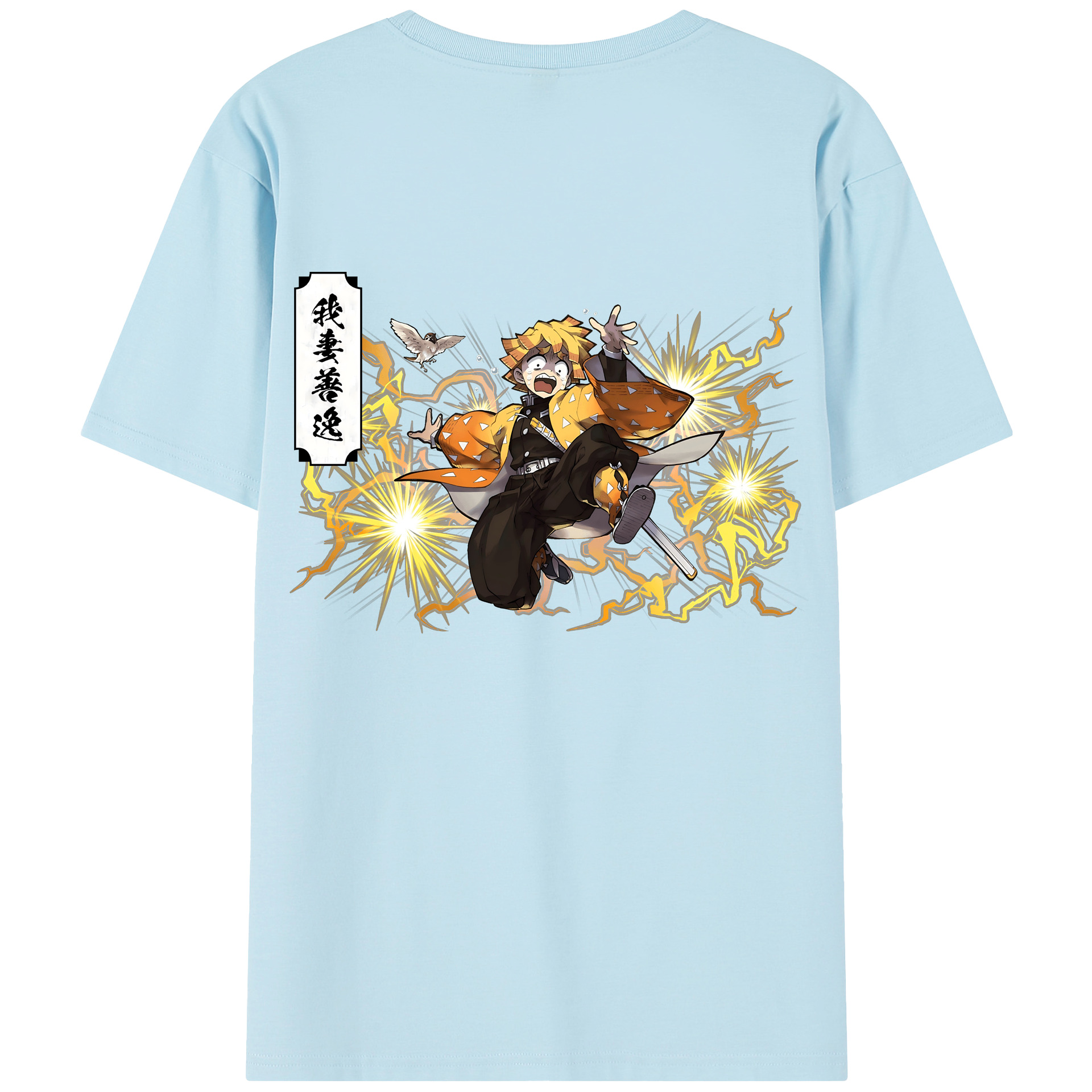 （画像用） 鬼滅の刃（きめつのやいば）我妻 善逸／あがつま ぜんいつ Agatsuma Zenitsu 綿100％半袖Tシャツ（背面プリント）